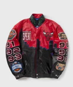 3 Peat Chicago Bulls Leather Varsity Jacket