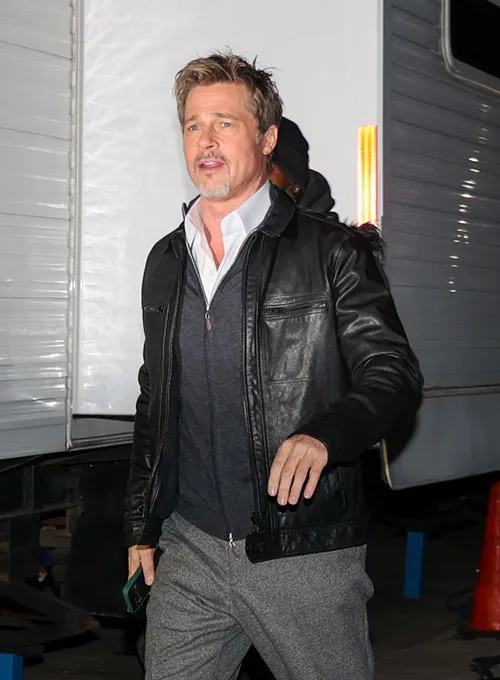Brad Pitt Black Leather Jacket - Image 2