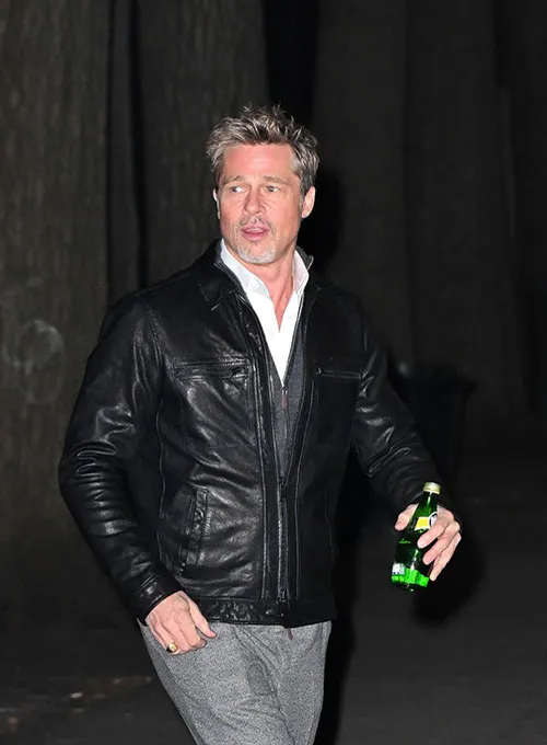 Brad Pitt Black Leather Jacket - Image 3