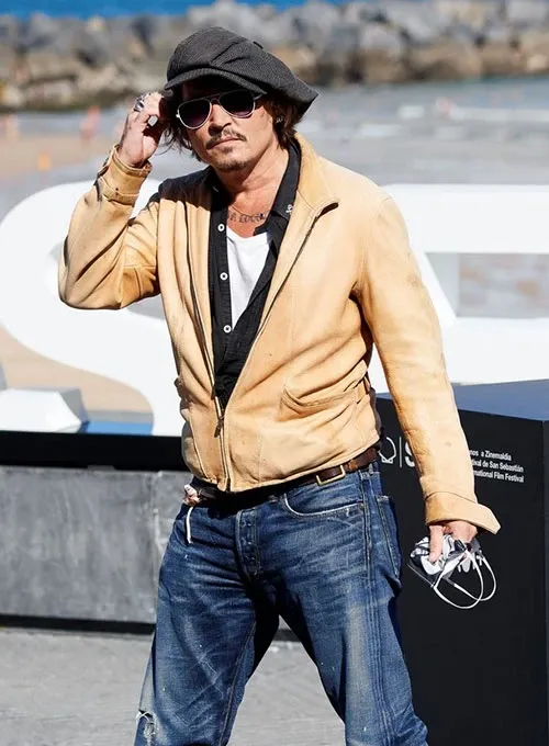 Johnny Depp Beige Leather Jacket - Image 7