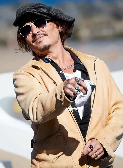 Johnny Depp Beige Leather Jacket - Image 8